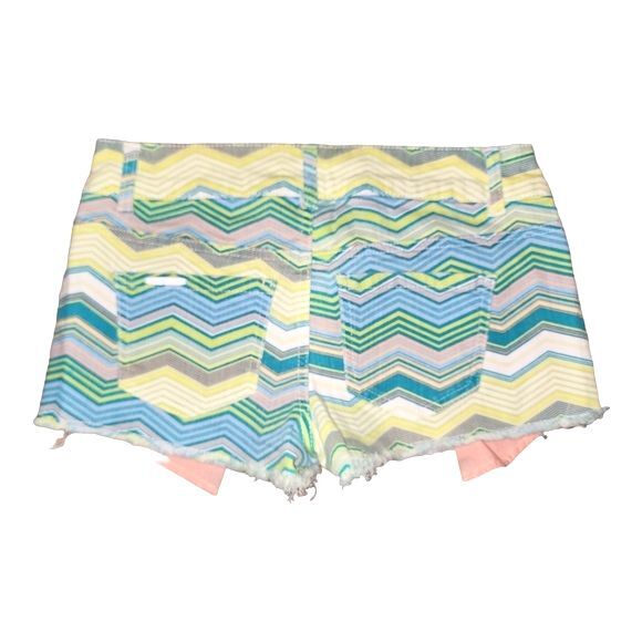 Celebrity Pink Green Yellow & Pink Chevron Print Frayed Edge Denim Shorts Size 3 - Picture 2 of 9